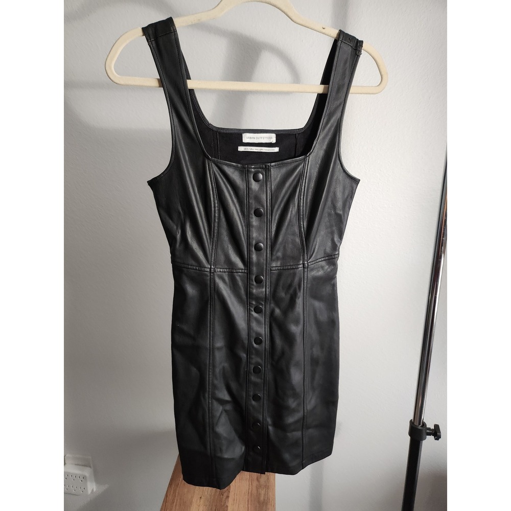 Urban Outfitters Mini Dress Black Faux Leather Button Front Sleeveless Size 0